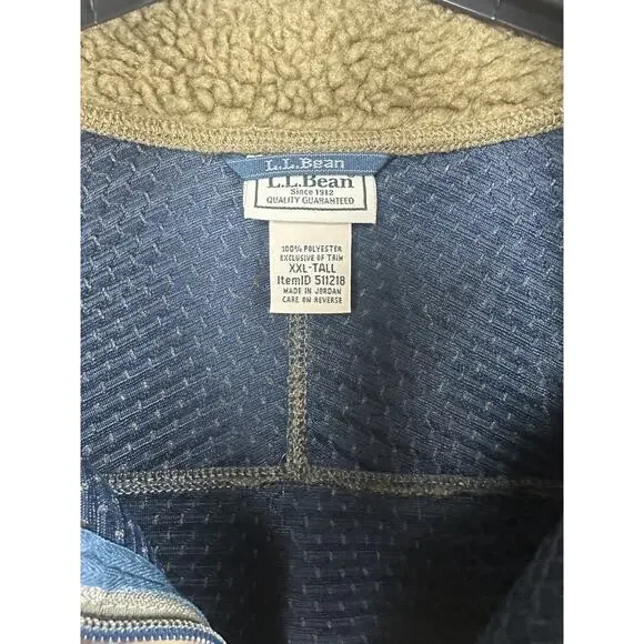 LL Bean Mountain Pile Fleece Vest Sherpa Zip Pockets Fatigue Green Mens XXL Tall - Picture 12 of 14